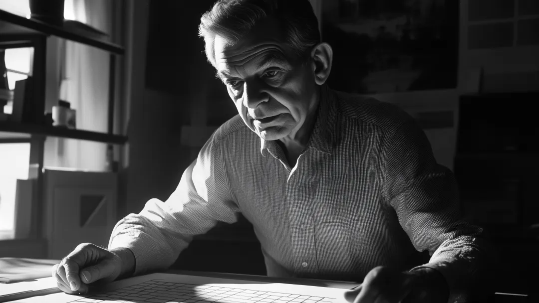 Black and white photograph of Josef Müller-Brockmann